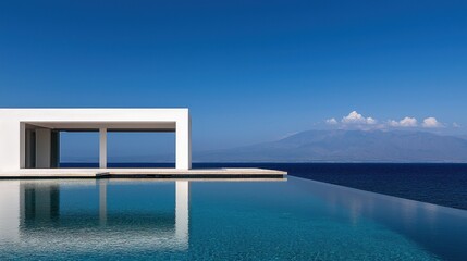 Fototapeta premium Modern Minimalist Architecture with Infinity Pool and Ocean View
