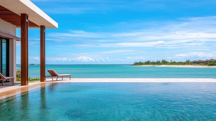 Tranquil Coastal View with Infinity Pool and Clear Blue Sky