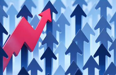 Red Arrow Standing Out Among Blue Upward - Arrows, Symbol of Progress