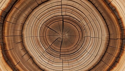 Brown wooden texture shows a detailed circle pattern of tree rings on a cut trunk