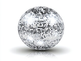 Fototapeta premium Sparkling disco ball casting reflections on a white surface creating a vibrant and energetic atmosphere for parties and celebrations with a clean background