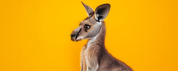 Close up portrait of a young kangaroo against bright backdrop