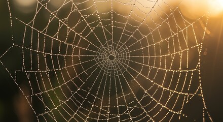 Obraz premium Spiderweb with Dew Drops at Dawn