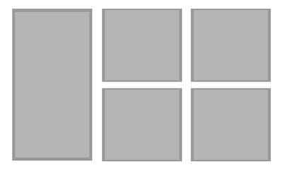 Fototapeta premium Templates collage frames photos parts, picture or illustration. Vector frames. Mood board. 5 photos. Poster frame mockup. Collage&nbsp;concept. Vector Illustration . EPS 10 . 