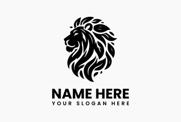 Majestic lion face merged with leaf symbol in vector logo format, isolated on white background for eco wildlife and natural strength branding  