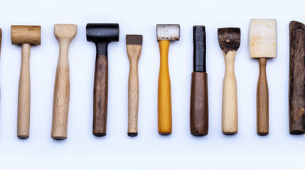Wooden tools hammers mallets woodworking craftsmanship hand tools various sizes tool collection wooden handles workshop tools carpentry tool