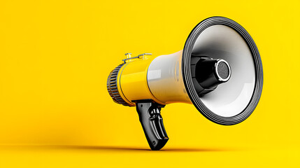 White Megaphone on Yellow Background: Clear Message Concept with Copy Space
