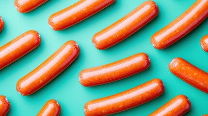 Vibrant Arrangement of Bright Orange Sausages on a Colorful Background for Food Photography Projects