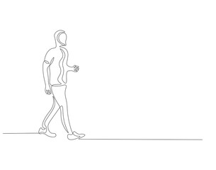 Man walking outline drawing illustration. Continuous line draw of man walking vector