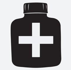 medicine bottle silhouette vector art illustration, first aid kit icon