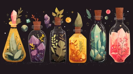 Crédence de cuisine  Magic potion bottle vector, vintage witch alchemy set with crystals and plants, Halloween potion collection   -   © charli
