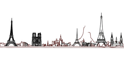 Obraz premium Paris skyline silhouette, single line - 