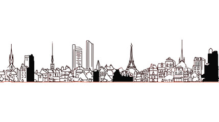 Paris skyline silhouette, single line    - 