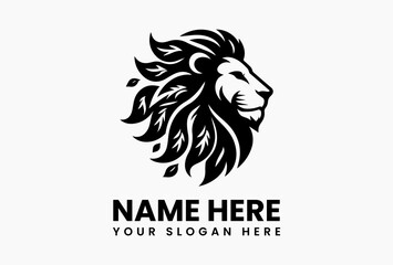 Lion profile formed by continuous vines and leaves, elegant organic logo for wellness and eco-products  