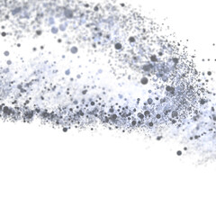 Glowing silver particles swirl in an abstract motion, perfect for backgrounds or design elements.