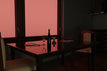 A cozy romantic candlelit dinner in warm lighting