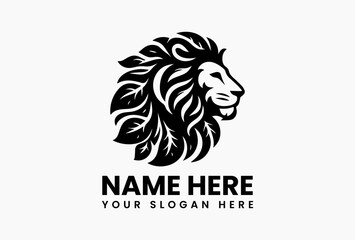 Fototapeta premium Lion profile formed by continuous vines and leaves, elegant organic logo for wellness and eco-products 