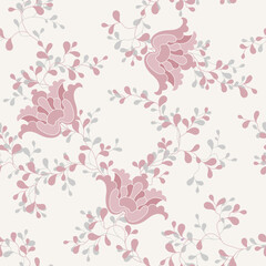 seamless pattern of flowers, branches and leaves
