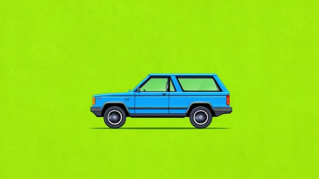 Vintage Blue SUV Illustration on Green Background