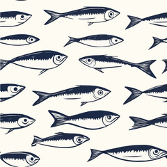 Vector illustration seamless pattern of sardine fish