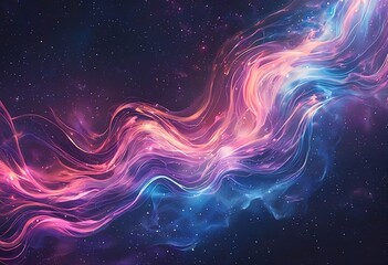 Obraz premium a vibrant and swirling nebula of pink, purple, and blue light stretches across a speckled black cosmic background.