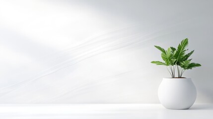 Minimalist, bright interior scene with plant