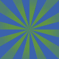 Green and blue sunburst, vector sunbeam, sun rays lines effect, starburst background, illustration of sunset, sunrise, sunshine, sunny day and sunlight 