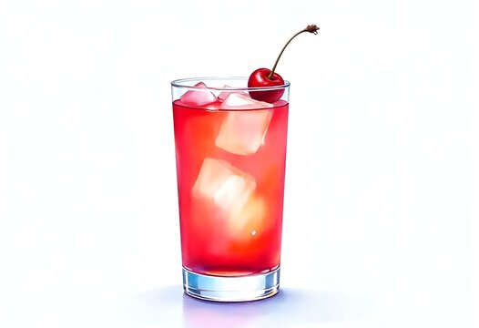 A Jack Rose cocktail, made with applejack and grenadine, garnished with a luxardo cherry, transparent background. Isolated graphic resource, vintage style