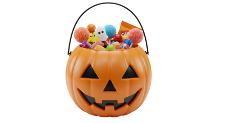 trick or treat bucket isolated on transparent background, halloween treat bucket isolated on transparent background, scray pumpkin bucket isolated on transparent background	