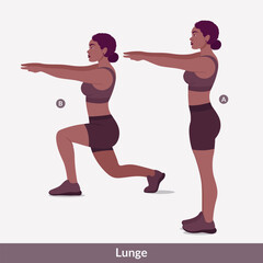 Lunge exercise, Women workout fitness, aerobic and exercises. Vector Illustration