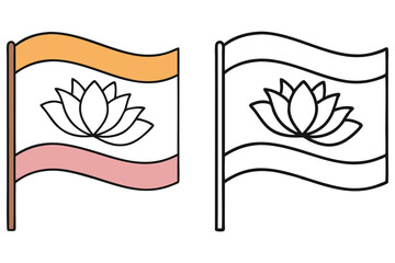Two flags with lotus and bands showcase color and black line art, transparent background