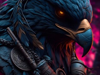 Majestic Eagle Warrior Portrait with Tribal Elements