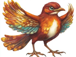 Vibrant bird illustration with detailed feathers and bright colors artistic avian portrait on white background capturing the essence of nature and wildlife