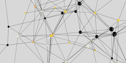 Complex network visualization.  Nodes connected by lines. Technology, connection, and communication concept.