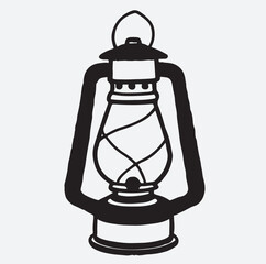 camping lantern silhouette vector art illustration, vintage oil lamp