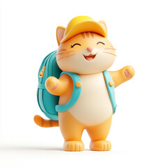 Naklejka premium Clay Style Traveling Cat with Backpack – Cute AI-Generated Plasticine Character