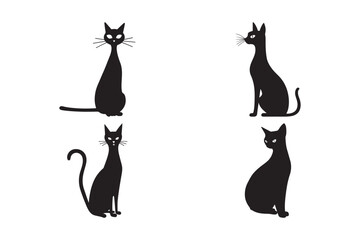 Black Cat Silhouette Vector Set Elegant Sitting Feline Clipart Collection
