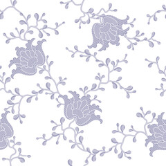 seamless pattern of flowers, branches and leaves