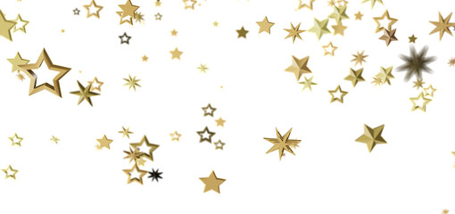 Beautiful image of gold stars falling on a white background, perfect for celebrations.