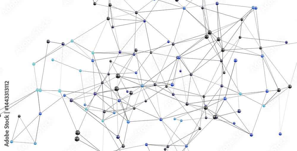 Poster High-resolution image depicting a complex network of interconnected nodes, representing global communication and data flow.
