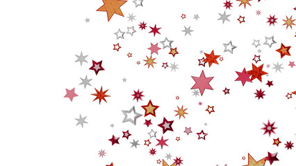 Beautiful background image of red, orange, and silver stars scattered on a white background. Perfect for holidays, celebrations, and more!
