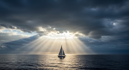Sailboat Sailing on the Sea Under Dramatic Sunlight