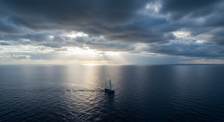 Obraz premium Sailboat on Ocean Under Stormy Sky