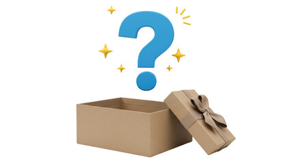 Isolated Open Gift Box with Question Mark Above for Surprise