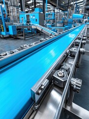 Obraz premium Modern factory interior with conveyor belts and machinery - innovation production advanced manufacturing