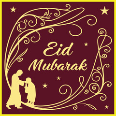 Festive Eid Mubarak Typography with Traditional Islamic Elements

