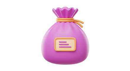 Isolated 3D Render of a Purple Money Bag