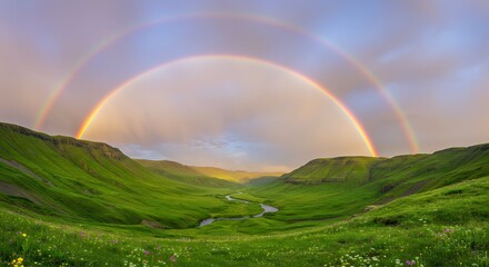 Rainbow Over Lush Green Valley