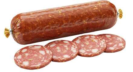 Isolated Sliced Salami Sausage with Gold Flakes