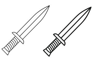 Two outlined short swords are featured in this graphic, presented against a transparent background